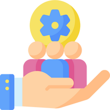 People A hand that support 3 persons and one gear